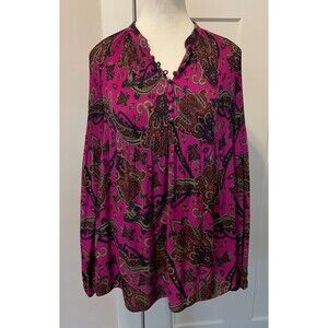 RALPH LAUREN Womens TOP Long Sleeves FUCHSIA Purple Red PAISLEY Size L